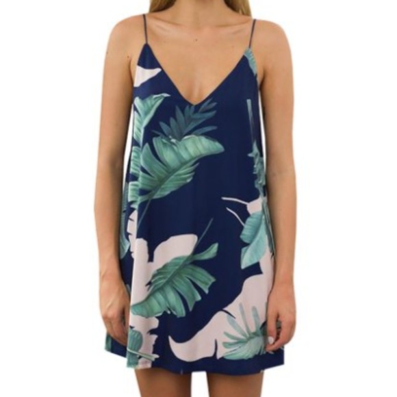 Blue Summer Print V-neck Dress - Picture 2 of 2